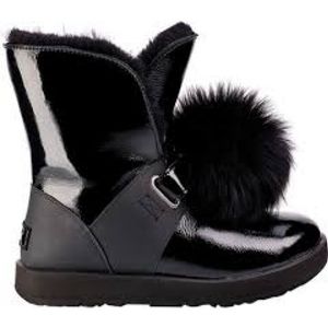 UGG Isley Shearling Pom Boot Leather Patent Black 7.5